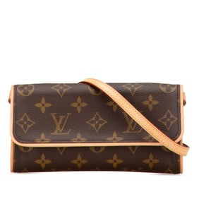 Louis Vuitton Monogram Pochette Twin PM Crossbody Mini Shoulder Bag M51854 Brown Leather Women's