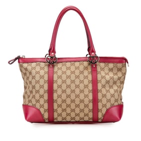 Gucci GG Canvas Lovely Tote Bag 257069 Beige Pink Leather Women's GUCCI