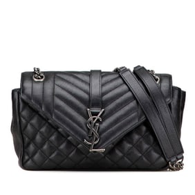 Saint Laurent Small Satchel with YSL Logo Chain Shoulder Bag, Black Leather, Women's, SAINT LAURENT