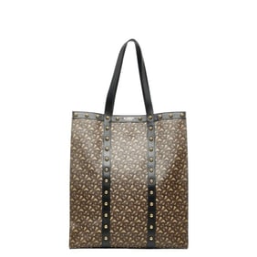 Burberry TB Monogram Studded Tote Bag in Brown and Black PVC Leather for Women