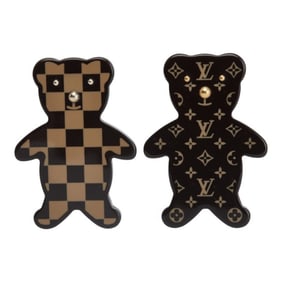 Louis Vuitton Monogram Damier Brooch Nounur Teddy Bear Set of 2 (M64939) Brown/Beige Plastic Women's