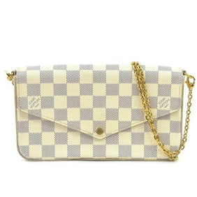 Louis Vuitton Damier Azur Pochette Felicie Canvas Chain Wallet in White, Women's, N40491, r10827a