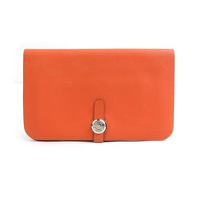 Hermes Hermès Dogon GM Leather Long Wallet in Orange and Silver, Men's, e60978a