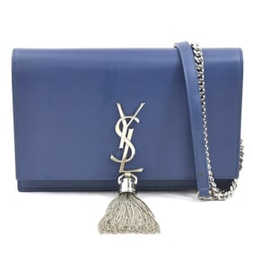 Saint Laurent shoulder bag with chain wallet in leather and metal, navy silver, women's, e60975a