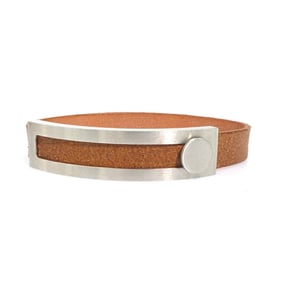 Hermes Hermès Puspus Bangle Bracelet, Metal, Leather, Silver, Brown, Women's, W1300a