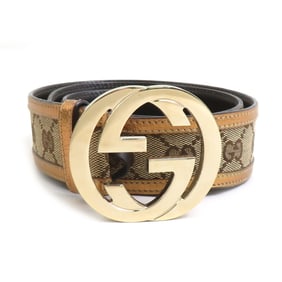 Gucci Interlocking G Belt in GG Canvas and Leather, Gold Brown, Men's Women's, 114876, r10839a