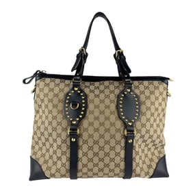 Gucci GG Canvas Leather Handbag, Black and Brown, Women's, 296875 z7209