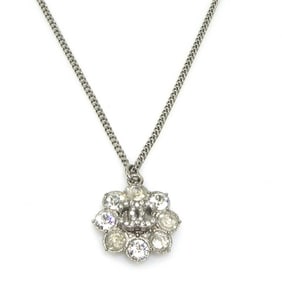 CHANEL Coco Mark Metal Rhinestone Necklace Silver Women's e60985a
