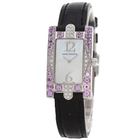 Harry Winston 310/LQW/L.M2/A14 Avenue Pink Sapphire and Diamond Watch in 18K White Gold Leather,