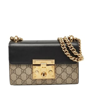 Gucci GG Supreme Padlock Small Chain Shoulder Bag 409487 Beige Black Leather Women's GUCCI
