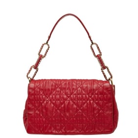Christian Dior Dior Cannage Chain Shoulder Bag Handbag Red Leather Women's