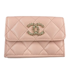 CHANEL Matelasse Small Flap Wallet, Tri-fold Leather Women's, Random Serial Number, Caviar Skin,