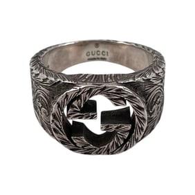GUCCI Interlocking G 455302 Ring, 925 Sterling Silver, Men's, Japanese Size