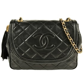 CHANEL Matelasse Chain Shoulder Bag Lambskin Black 7-digit Coco Mark Tassel