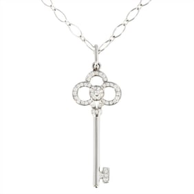 Tiffany & Co. Crown Key Necklace Diamond 18KWG 6.4g White Gold Women's