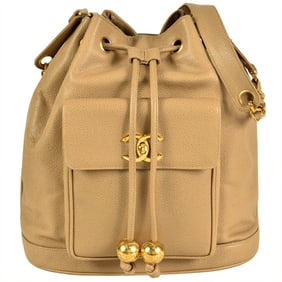CHANEL Shoulder Bag Caviar Skin Beige 6-digit 3rd series Coco Mark type