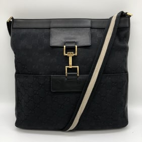 GUCCI 001 4094 Shoulder Bag GG Canvas Sherry Line Black Women's and Men's