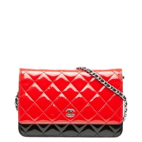 Chanel Women's Patent Leather Shoulder Bag Black,Red Color