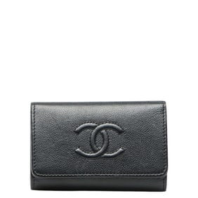 CHANEL Coco Mark 4-ring Key Case, Black Caviar Leather, Women's