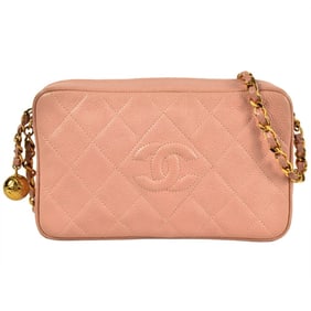 CHANEL Matelasse Chain Shoulder Bag Caviar Skin Pink Coco Mark