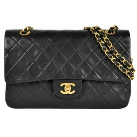 CHANEL Matelasse 25 Double Flap Chain Shoulder Bag Lambskin Black Coco Mark