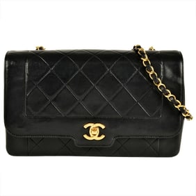 CHANEL Matelasse Diana Chain Shoulder Bag Lambskin A01165 Black 7 Digits