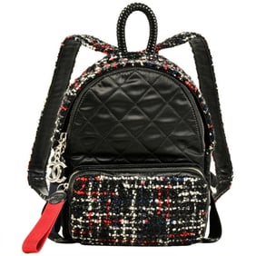 CHANEL Backpack Tweed Nylon Black Coco Mark 24 Series Astronaut Women's