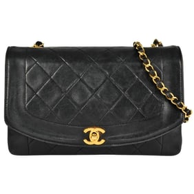 CHANEL Matelasse Diana Chain Shoulder Bag Lambskin A01165 Black 7-digit Coco Mark