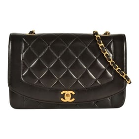 CHANEL Diana 25 Shoulder Bag Lambskin A01165 Black Coco Mark