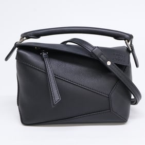LOEWE Classic Calfskin Puzzle Edge Mini 2-Way Handbag/Shoulder Bag, Black, Women's