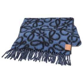 LOEWE Anagram Alpaca Wool Fringe Scarf, Blue, Women's