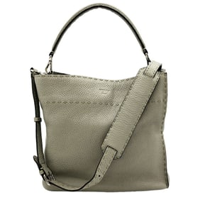FENDI Selleria Anna Small Shoulder Bag Leather Grey Women's