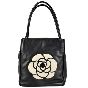 CHANEL Camellia Tote Bag Lambskin Black White