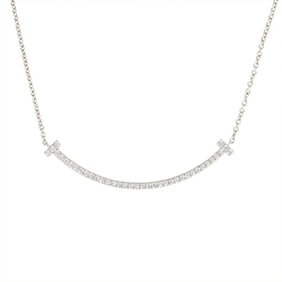 Tiffany & Co. T Smile Small Necklace Diamond 18KWG 2.3g Women's