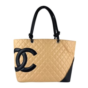 CHANEL Cambon Line Shoulder Bag, Tote Beige, Black, Women's, z7160