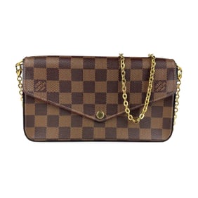 Louis Vuitton Damier Felicie Pochette Chain Wallet, Long Canvas, Brown, Women's, N40492 z7220