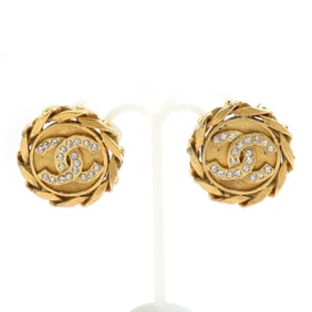 CHANEL Coco Mark Metal Rhinestone Earrings in Gold and Silver for Women, e60982a
