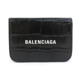 Balenciaga BALENCIAGA Tri-fold Wallet Embossed Leather Black Men's Women's h31624k