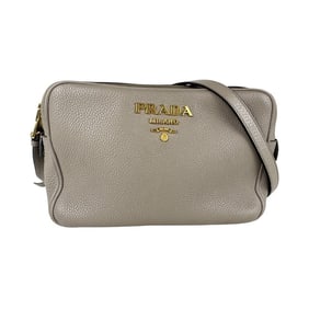 Prada PRADA 2-Way Shoulder Bag, Leather Canvas, Gray, Gold, Women's z7205
