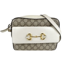 Gucci Horsebit Shoulder Bag in GG Supreme Canvas, Ivory and Brown, Women's, 645454 z7164
