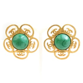 CHANEL Coco Mark Metal Stone Earrings in Gold and Green for Women e60980a