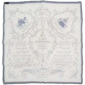 Hermès Carré 45 LART DECRIRE Calligraphy Art Silk Scarf Muffler in White and Navy 0821 HERMES