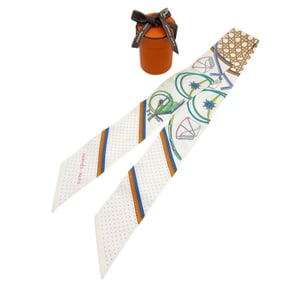 Hermès Twilly Folding Covered Wagon Scarf/Muffler Silk White/Orange/Vert 0171 HERMES