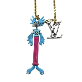 Louis Vuitton LV Animals Zoom-kun MP2928 Necklace, Metal/Enamel, Gold/Blue/Pink, 0419 LOUIS VUITTON