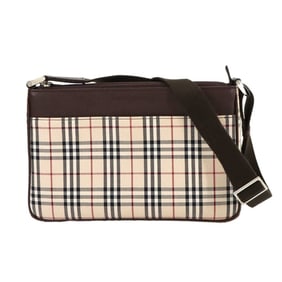 Burberry Nova Check Shoulder Bag in Canvas and Leather with Beige, Brown, Silver Hardware