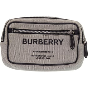 Like new Burberry HORSEFERRY 8038902 Cotton Canvas Gray Body Bag 0788 BURBERRY