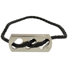 Hermes Leather Bracelet, 925 Sterling Silver, Black with Silver Hardware, 1124 HERMES