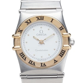 Omega Constellation Watch, Quartz, White Dial, Stainless Steel, Yellow Gold, Women's, OMEGA