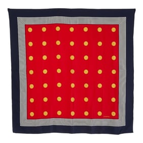 CHANEL Coco Mark Coin Striped Scarf, Navy, Multicolor, Silk, Women's