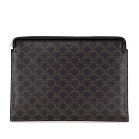 Celine Triomphe clutch bag/second bag in black/brown PVC and leather for women.
